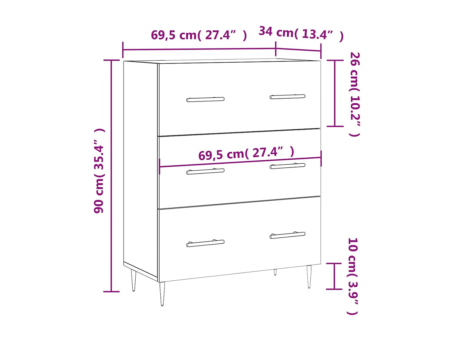 Credenza 69,5x34x90 cm in Legno Multistrato Bianco Lucido