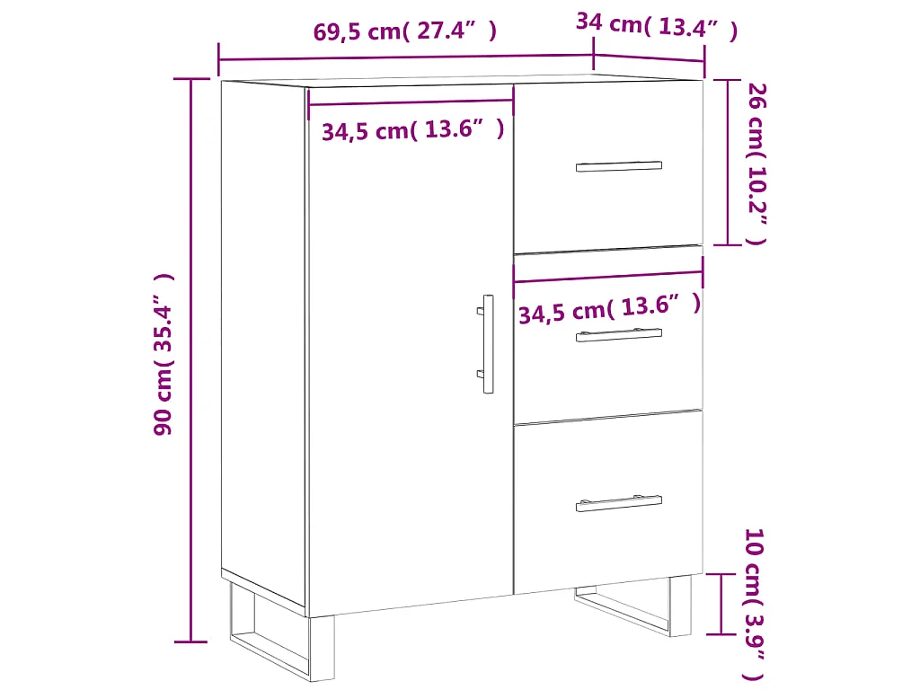 Sideboard Räuchereiche 69,5x34x90 cm Holzwerkstoff