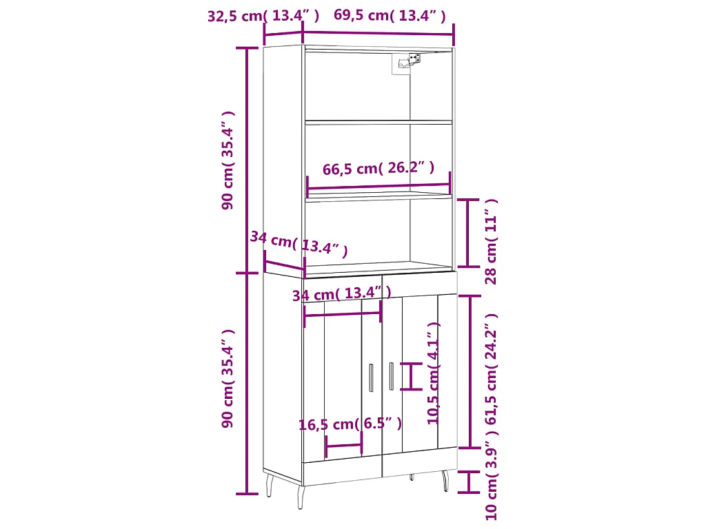 Hoge kast 69,5x34x180 cm bewerkt hout sonoma eikenkleurig