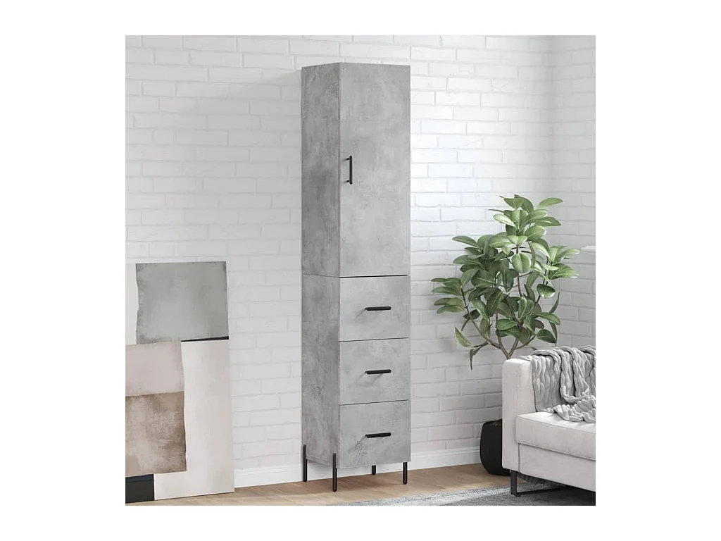 Buffet haut Gris béton 34,5x34x180 cm Bois d'ingénierie
