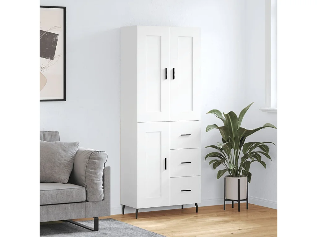 Credenza Bianca 69,5x34x180 cm in Legno Multistrato