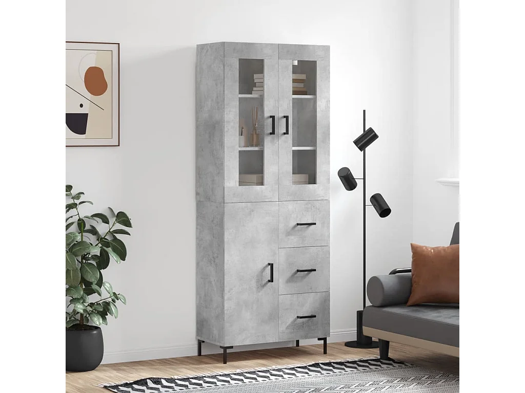 Highboard Betongrau 69,5x34x180 cm Holzwerkstoff