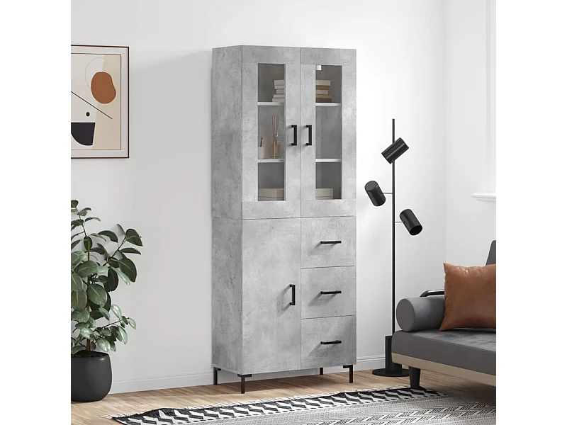 Hoge kast 69,5x34x180 cm bewerkt hout betongrijs
