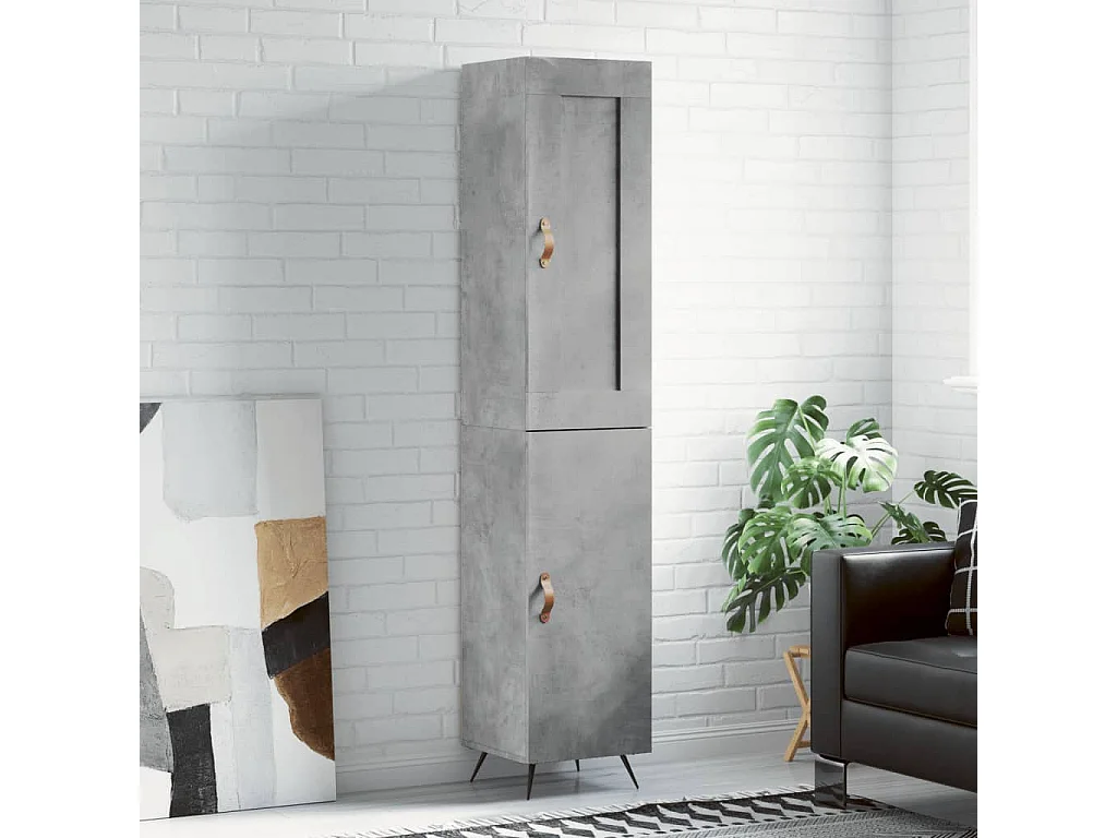 Buffet haut Gris béton 34,5x34x180 cm Bois d'ingénierie