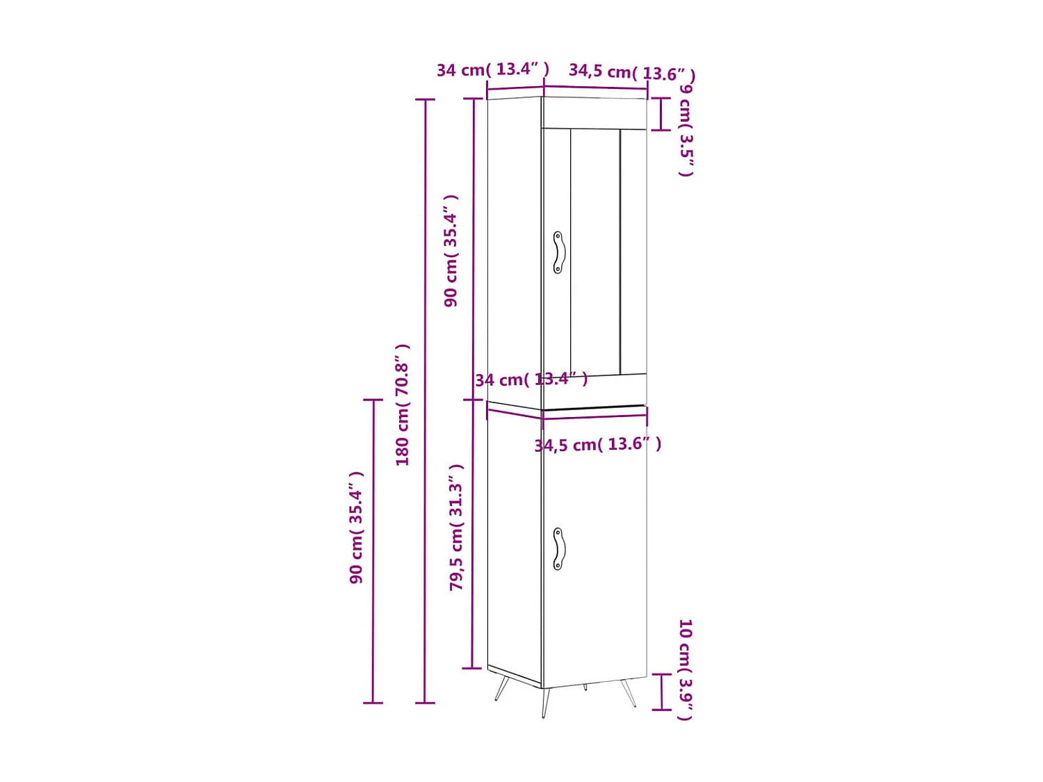 Buffet haut Gris béton 34,5x34x180 cm Bois d'ingénierie