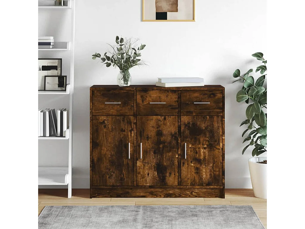 Credenza Rovere Fumo 91x28x75 cm in Legno Multistrato
