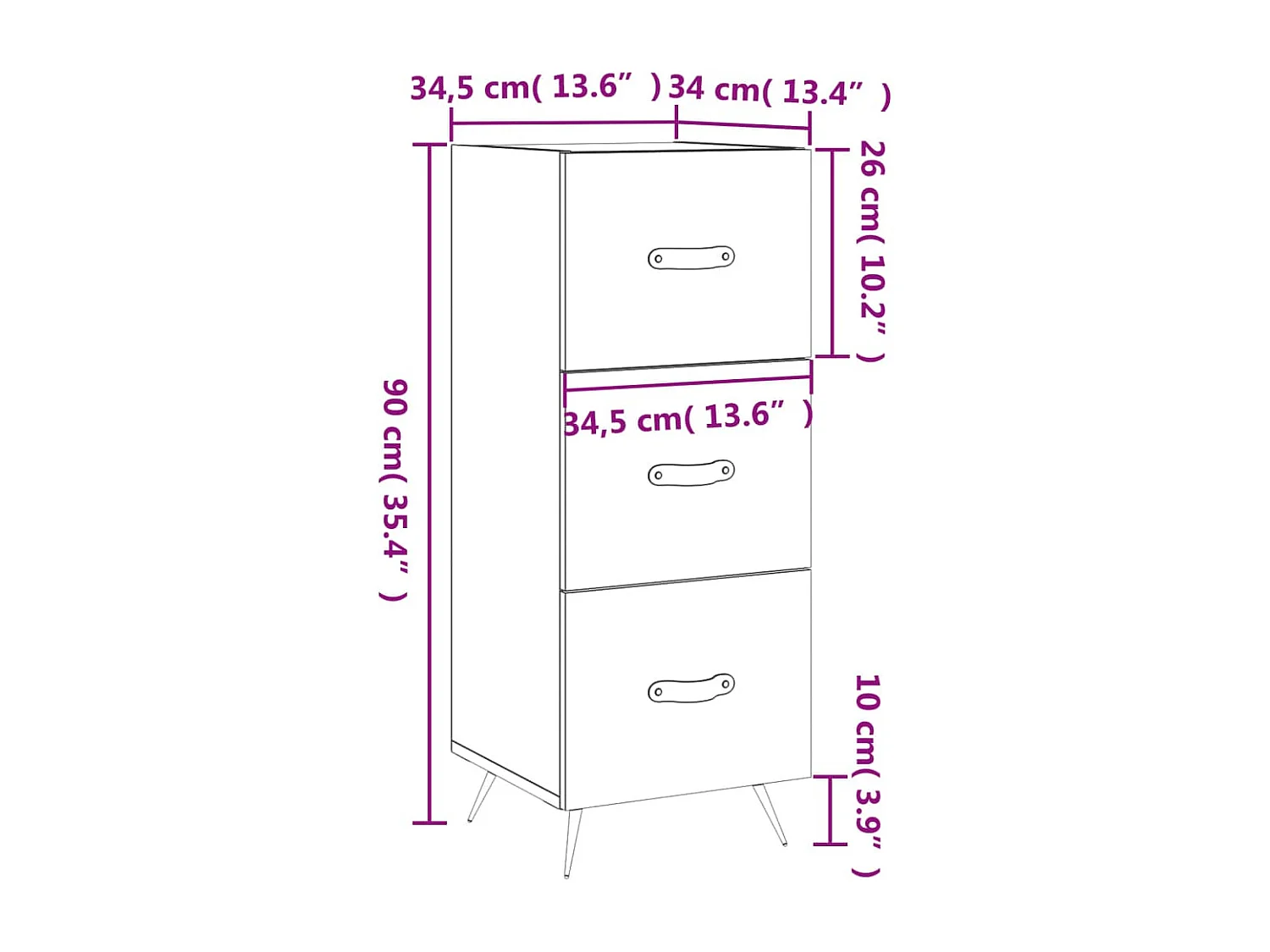 Sideboard Hochglanz-Weiß 34,5x34x90 cm Holzwerkstoff