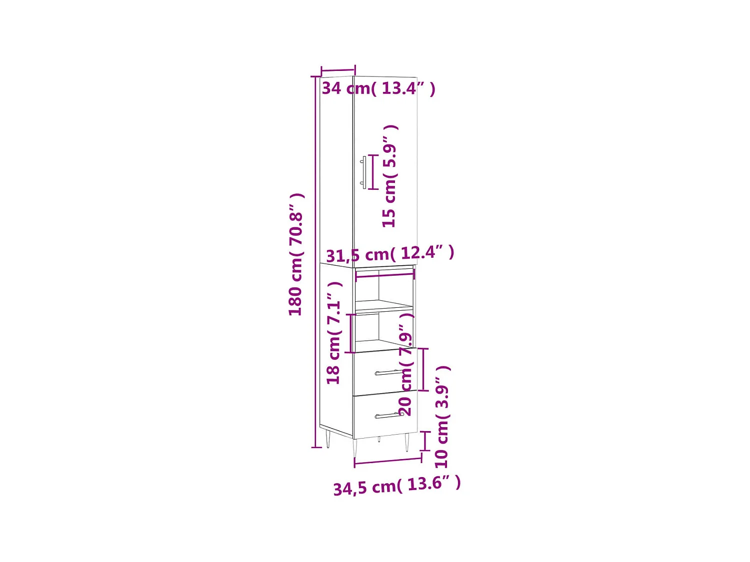 Highboard Grau Sonoma 34,5x34x180 cm Holzwerkstoff