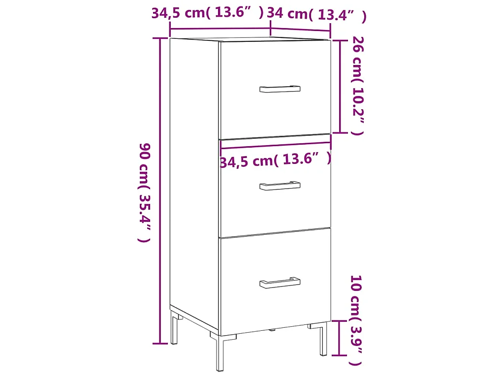 Dressoir 34,5x34x90 cm bewerkt hout wit