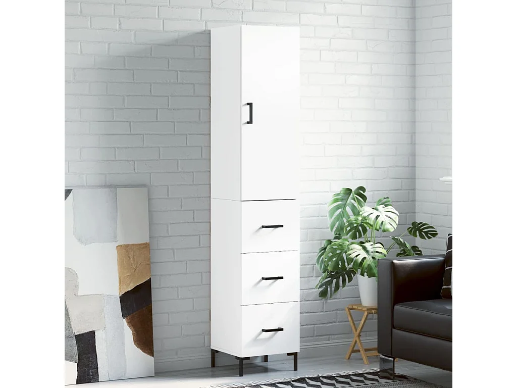 Credenza Bianca 34,5x34x180 cm in Legno Multistrato