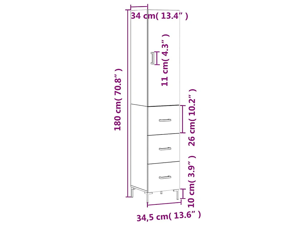 Credenza Bianca 34,5x34x180 cm in Legno Multistrato