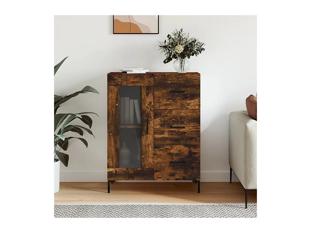 Buffet chêne fumé 69,5x34x90 cm bois d'ingénierie