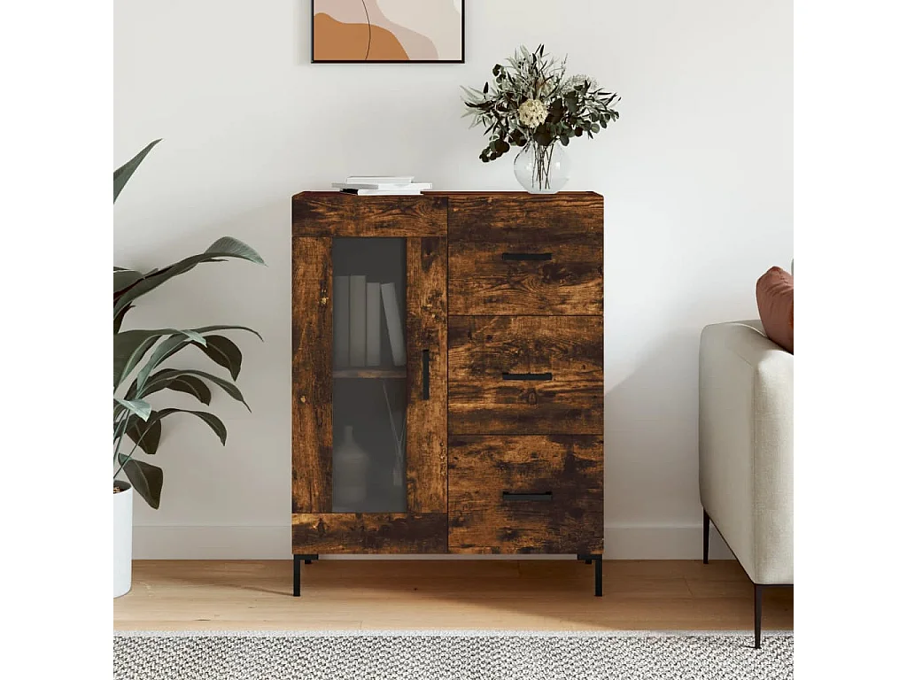 Buffet chêne fumé 69,5x34x90 cm bois d'ingénierie