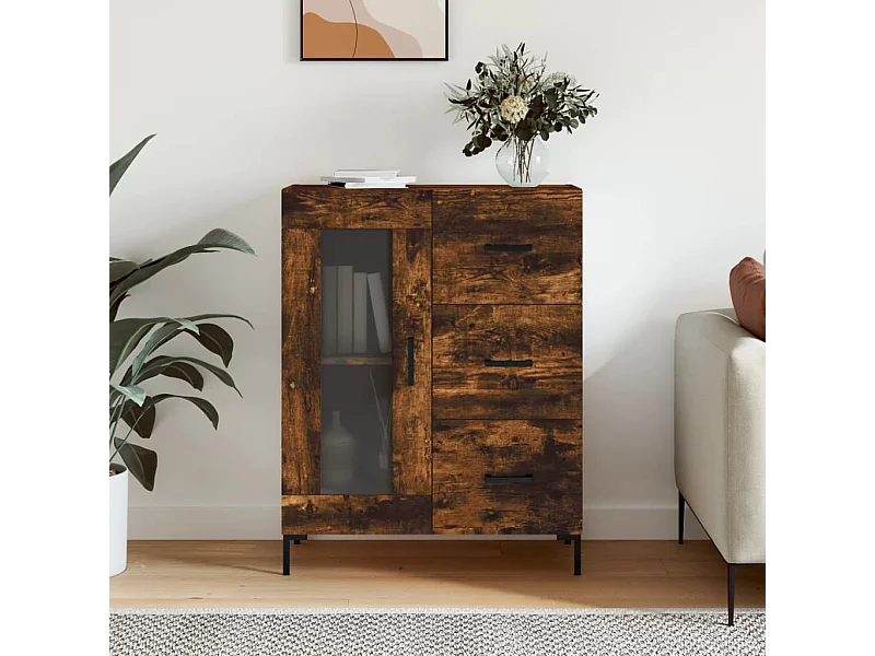 Buffet chêne fumé 69,5x34x90 cm bois d'ingénierie