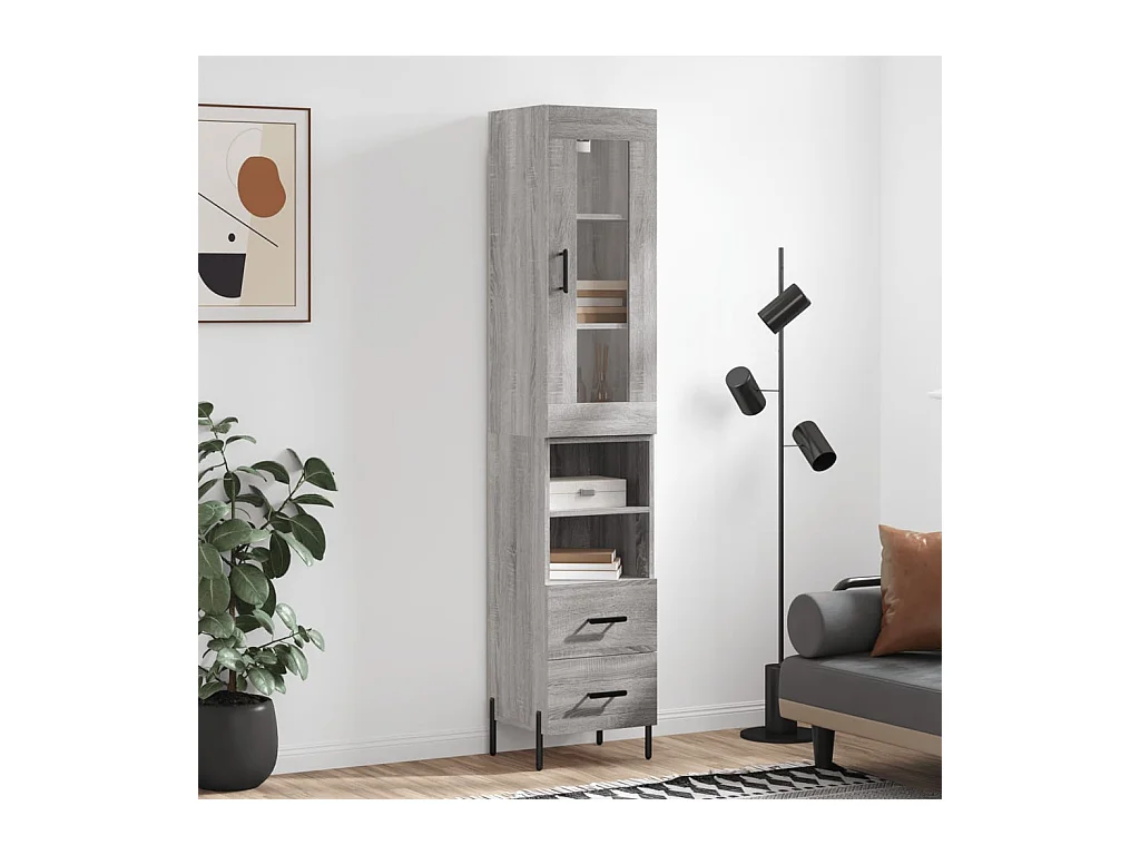 Credenza Grigio Sonoma 34,5x34x180 cm in Legno Multistrato