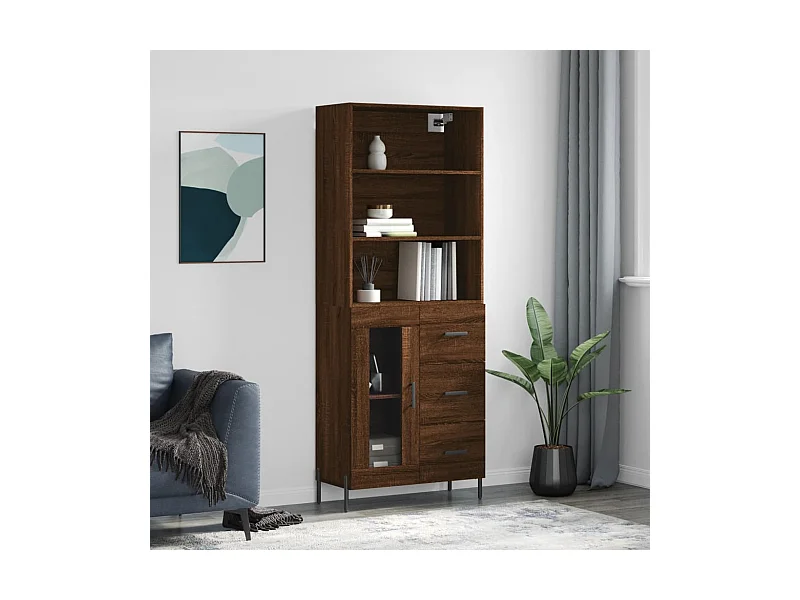 Buffet haut Chêne marron 69,5x34x180 cm Bois d'ingénierie