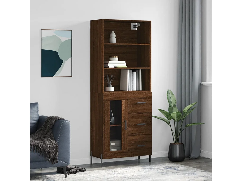 Buffet haut Chêne marron 69,5x34x180 cm Bois d'ingénierie