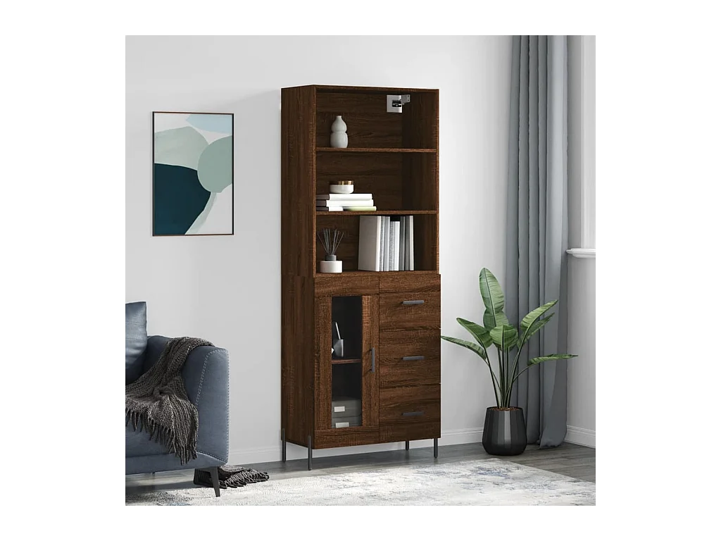 Buffet haut Chêne marron 69,5x34x180 cm Bois d'ingénierie