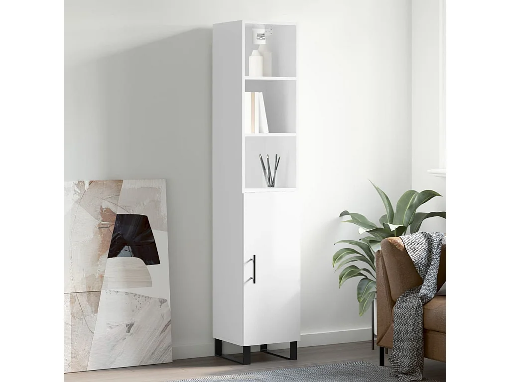 Aparador alto madera contrachapada blanco brillo 34,5x34x180 cm