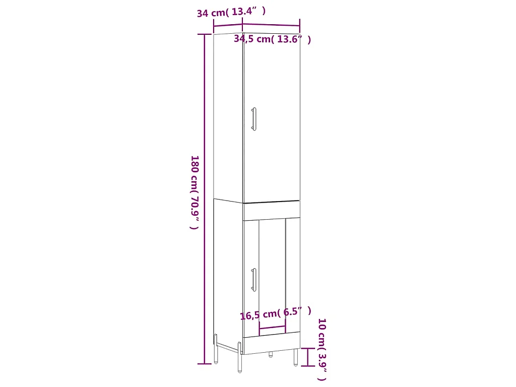 Highboard Betongrau 34,5x34x180 cm Holzwerkstoff