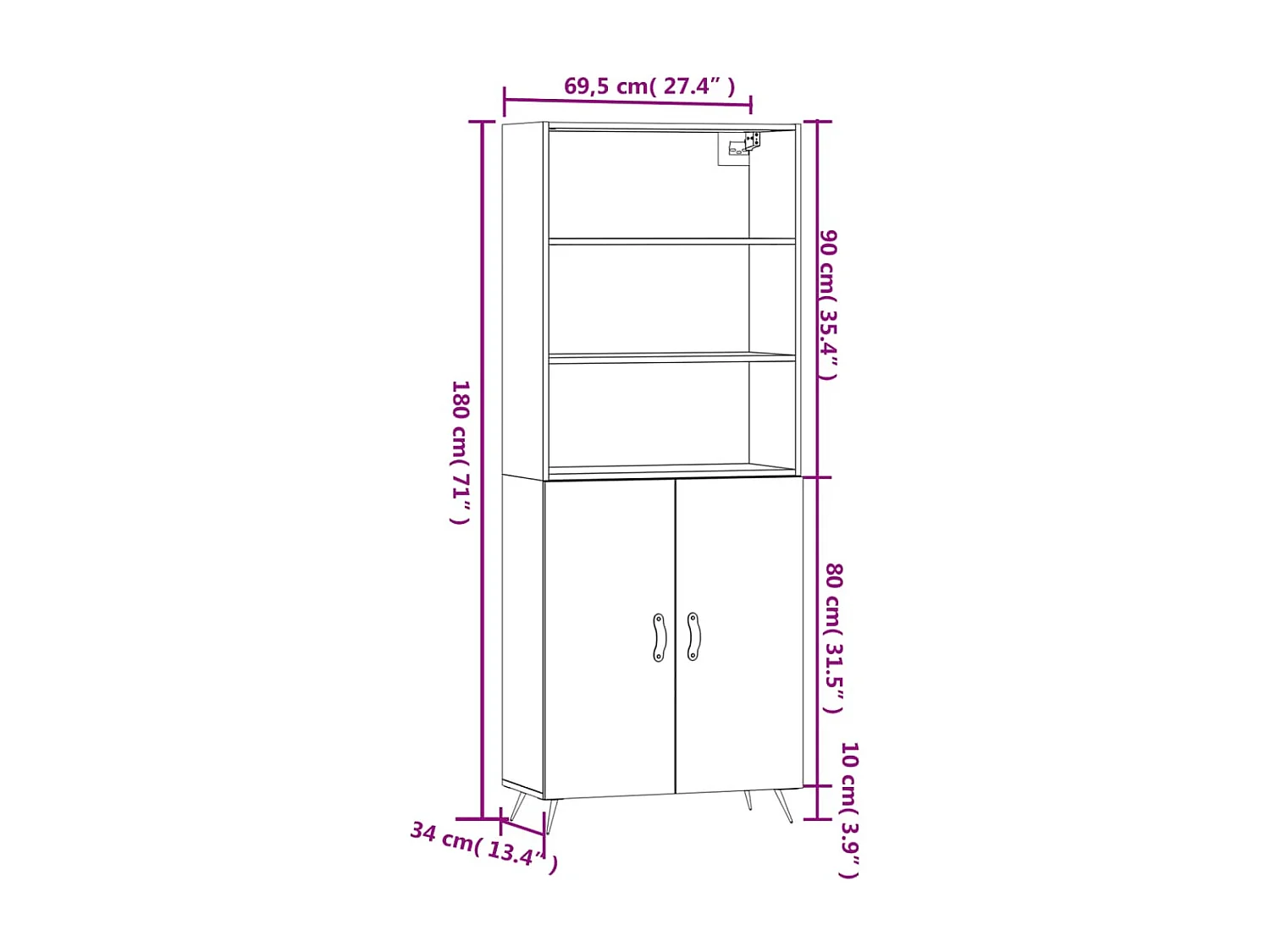 Buffet haut Chêne sonoma 69,5x34x180 cm Bois d'ingénierie