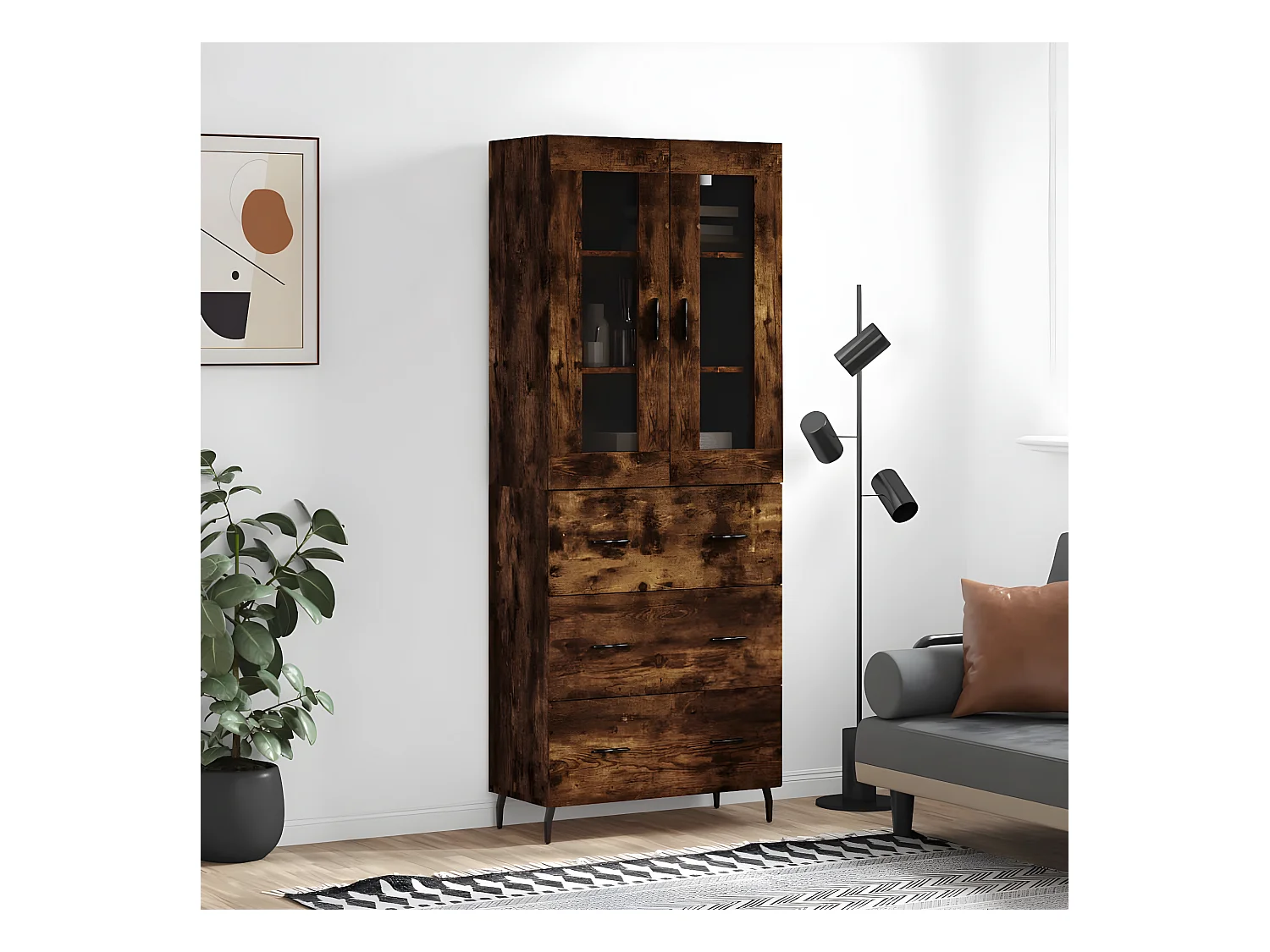 Buffet haut Chêne fumé 69,5x34x180 cm Bois d'ingénierie