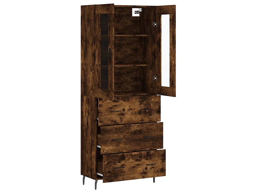 Hoge kast 69,5x34x180 cm bewerkt hout gerookt eikenkleurig