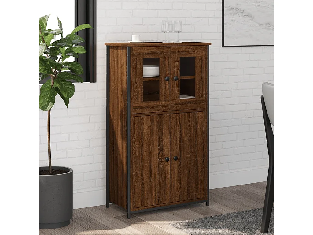 Buffet haut chêne marron 62x32x106,5 cm bois d'ingénierie