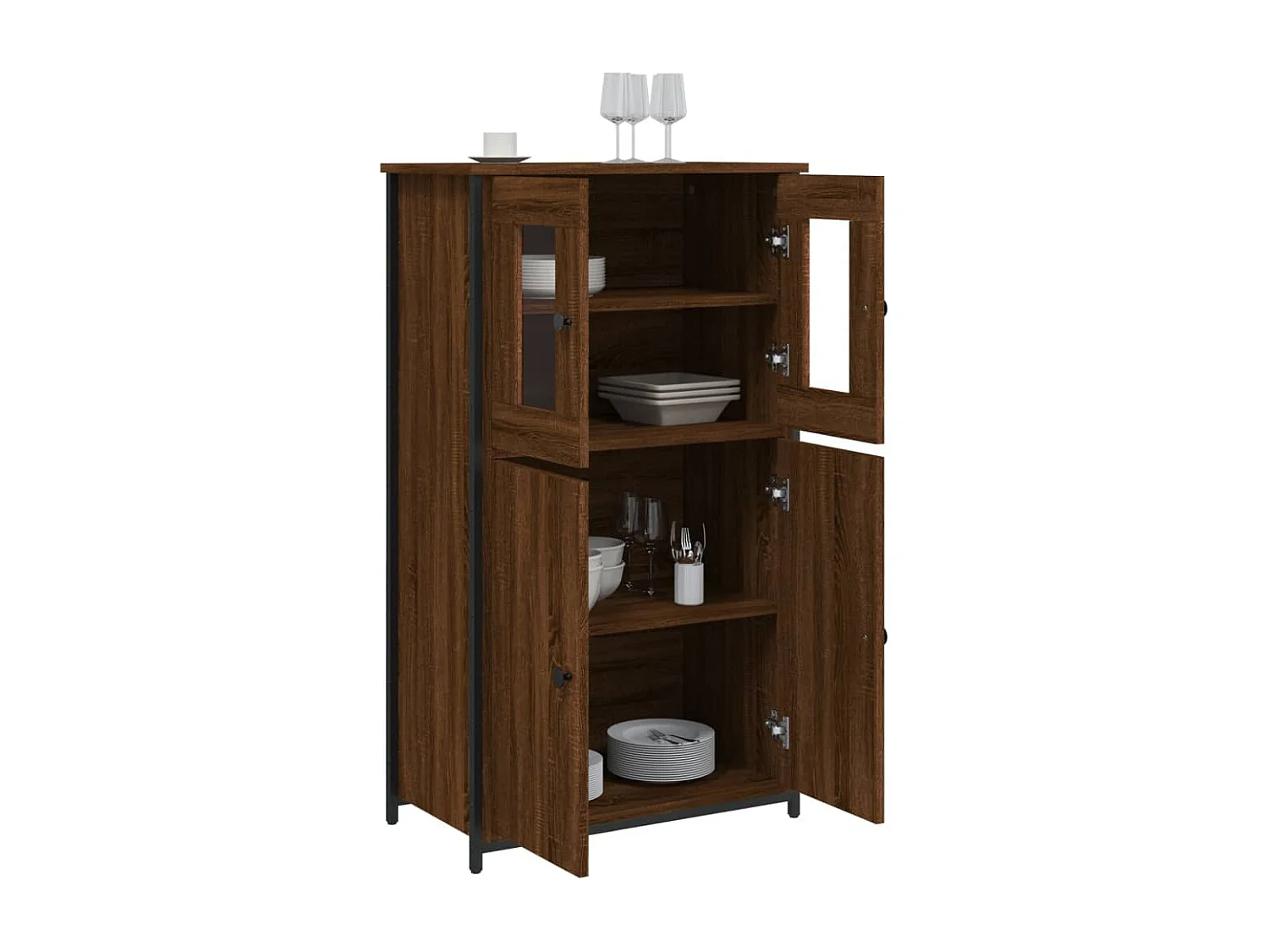 Buffet haut chêne marron 62x32x106,5 cm bois d'ingénierie