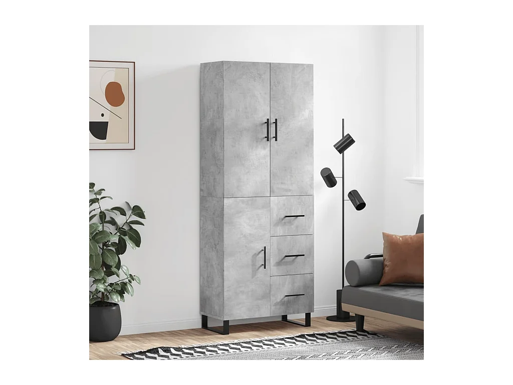 Hoge kast 69,5x34x180 cm bewerkt hout betongrijs