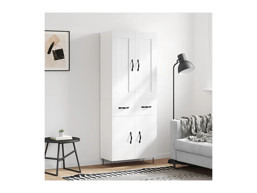 Credenza Bianca 69,5x34x180 cm in Legno Multistrato