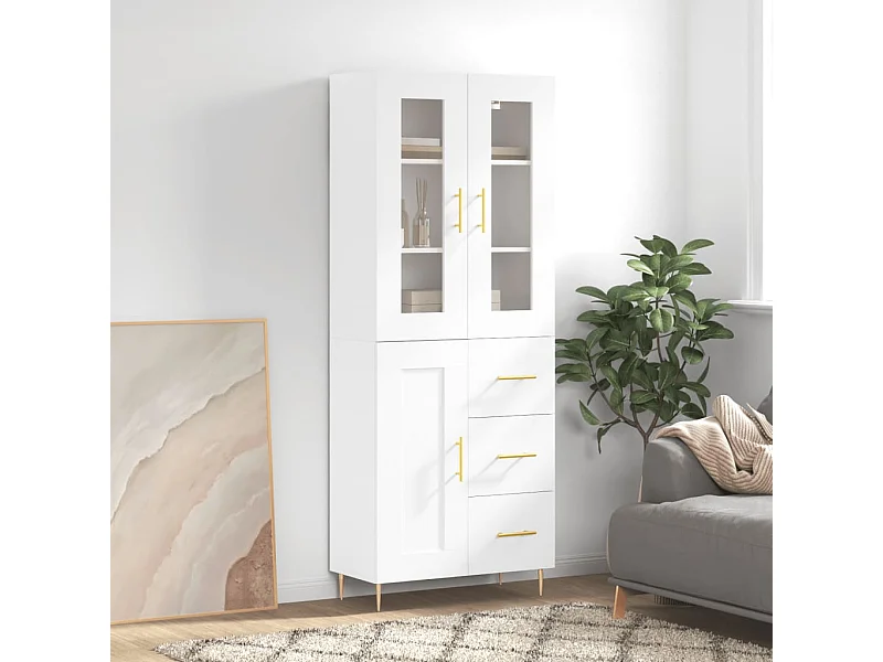 Credenza Bianca 69,5x34x180 cm in Legno Multistrato