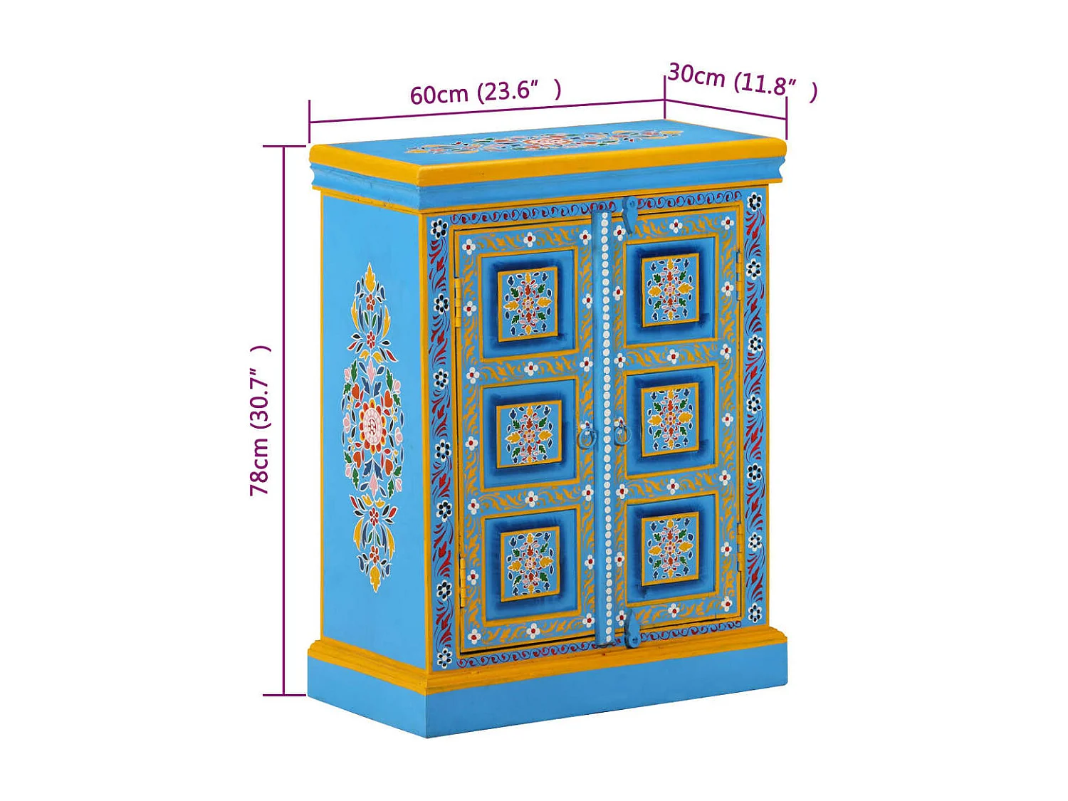 Wandkast handgeschilderd massief mangohout turquoise