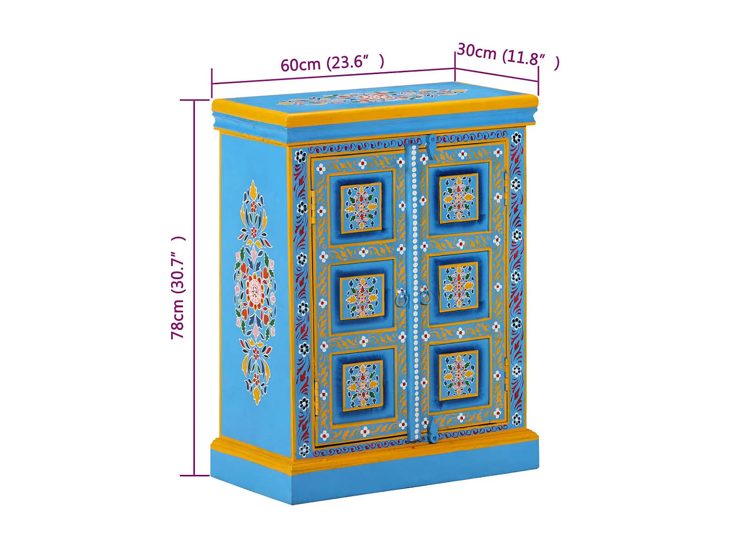 Buffet Bois massif de manguier Peinture manuelle turquoise