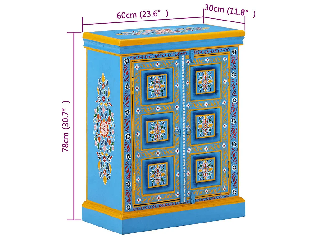 Buffet Bois massif de manguier Peinture manuelle turquoise