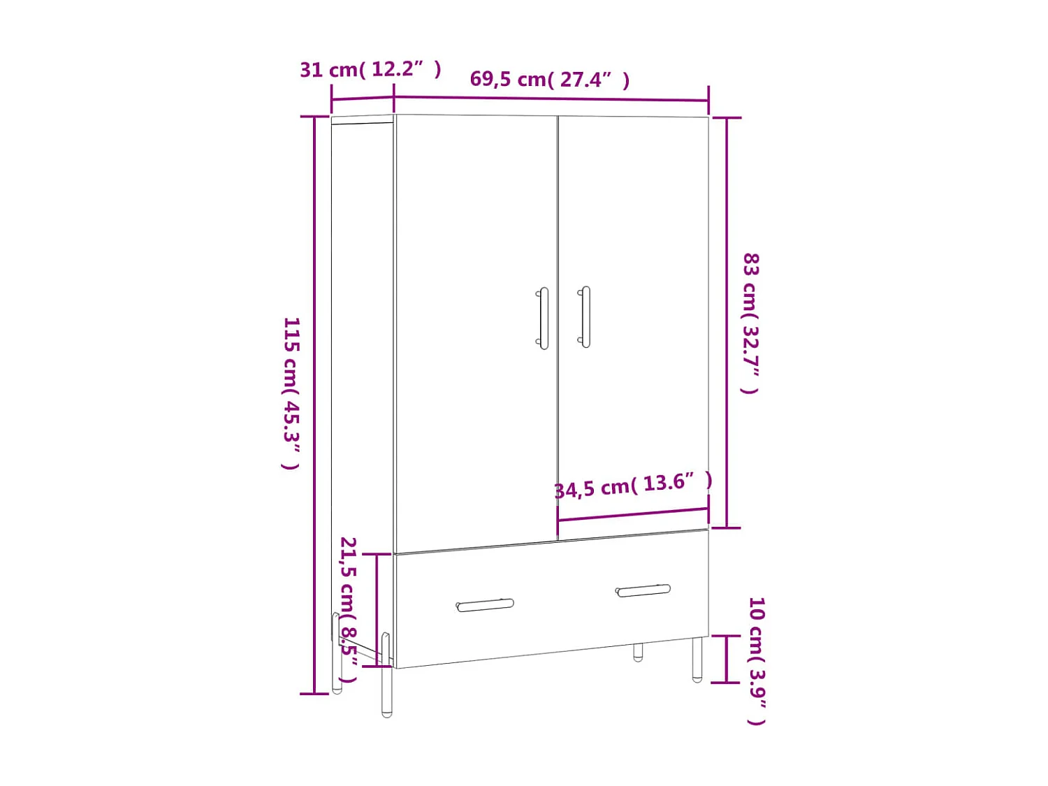 Armário alto derivados de madeira 69,5x31x115cm carvalho fumado