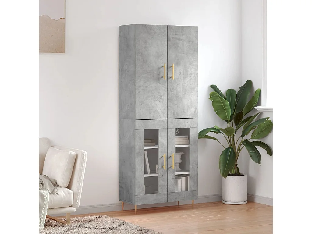 Buffet haut Gris béton 69,5x34x180 cm Bois d'ingénierie