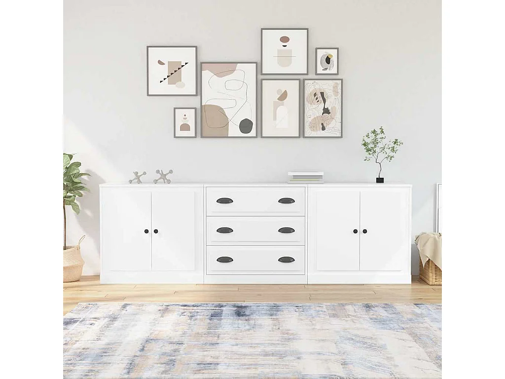 Buffets 3 pcs Blanc Bois d'ingénierie