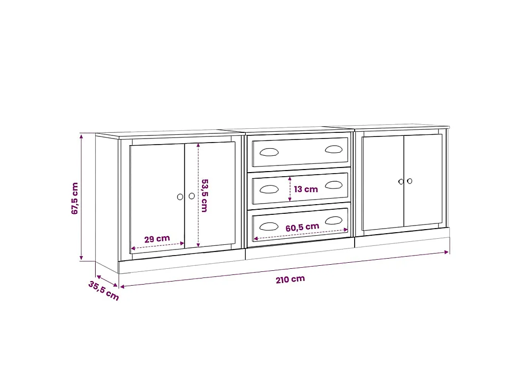 Buffets 3 pcs Blanc Bois d'ingénierie