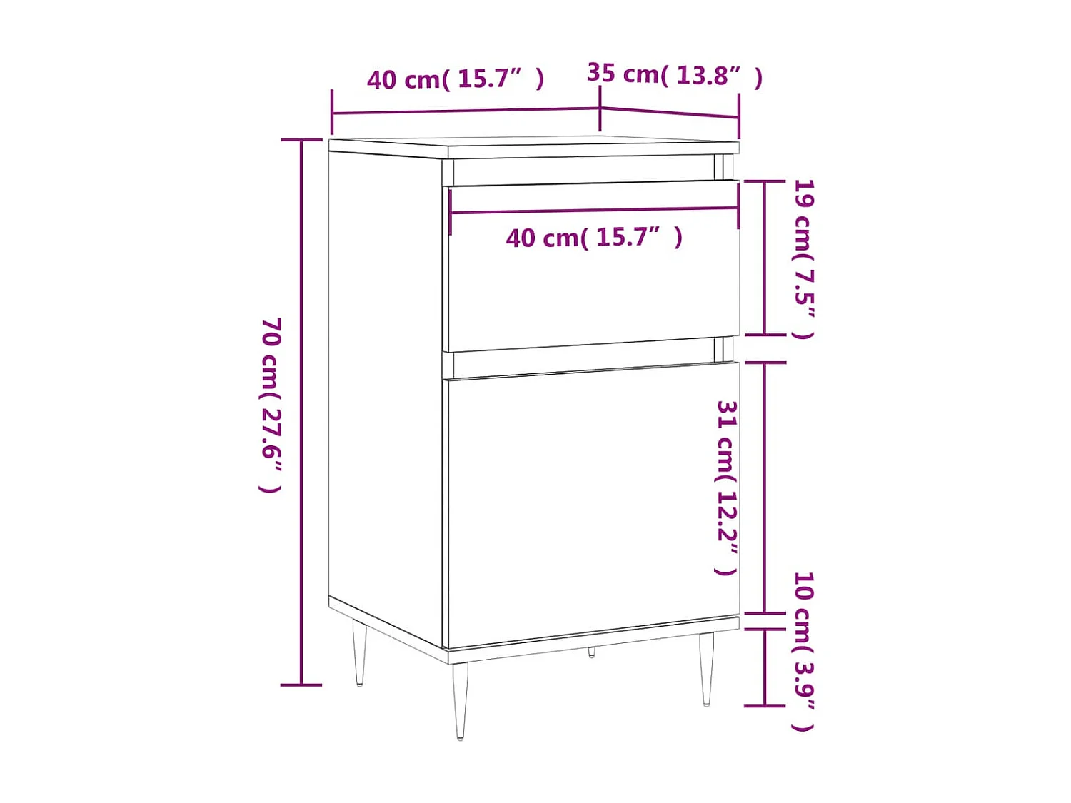 Buffets 2 pcs gris béton 40x35x70 cm bois d'ingénierie