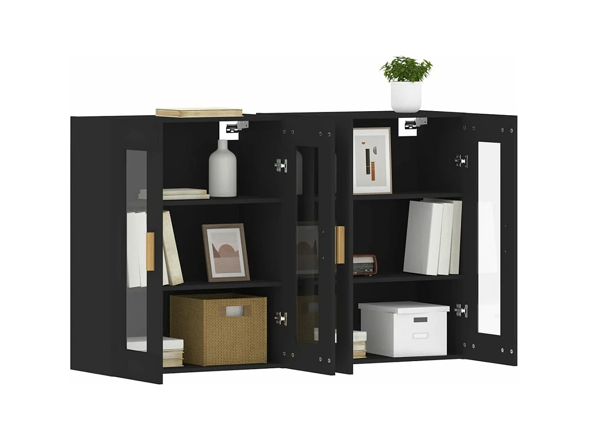 Armoires murales 2 pcs noir bois d'ingénierie