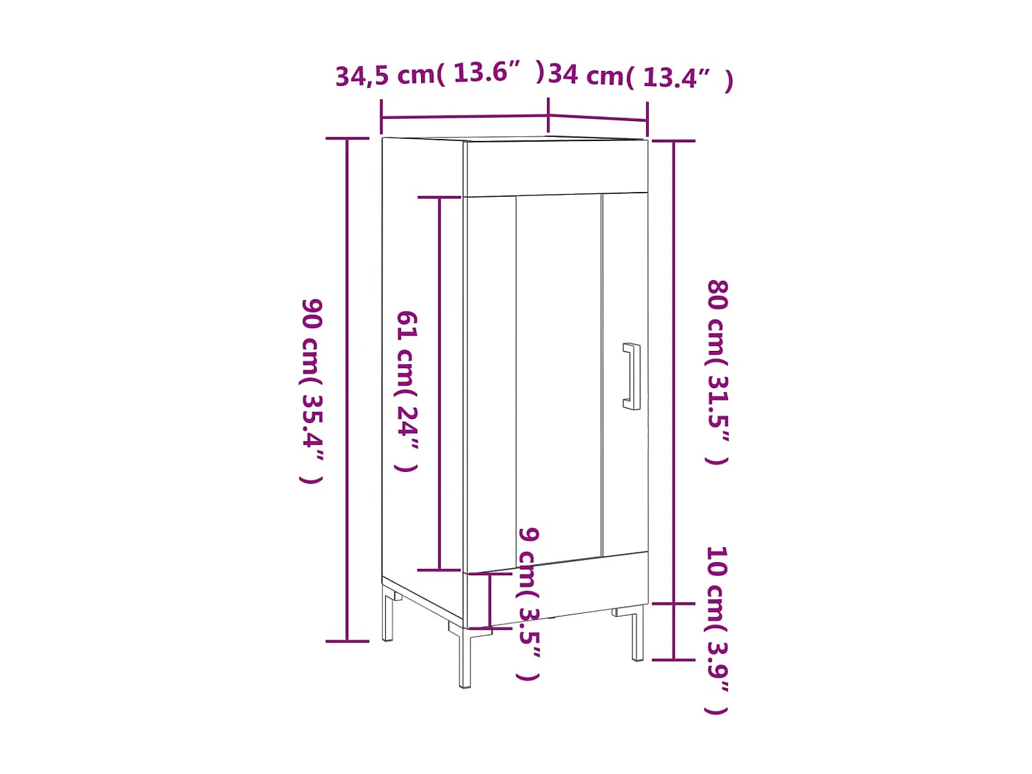 Buffet Gris béton 34,5x34x90 cm Bois d'ingénierie