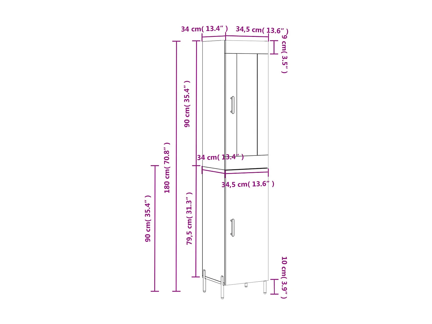 Buffet haut Gris béton 34,5x34x180 cm Bois d'ingénierie