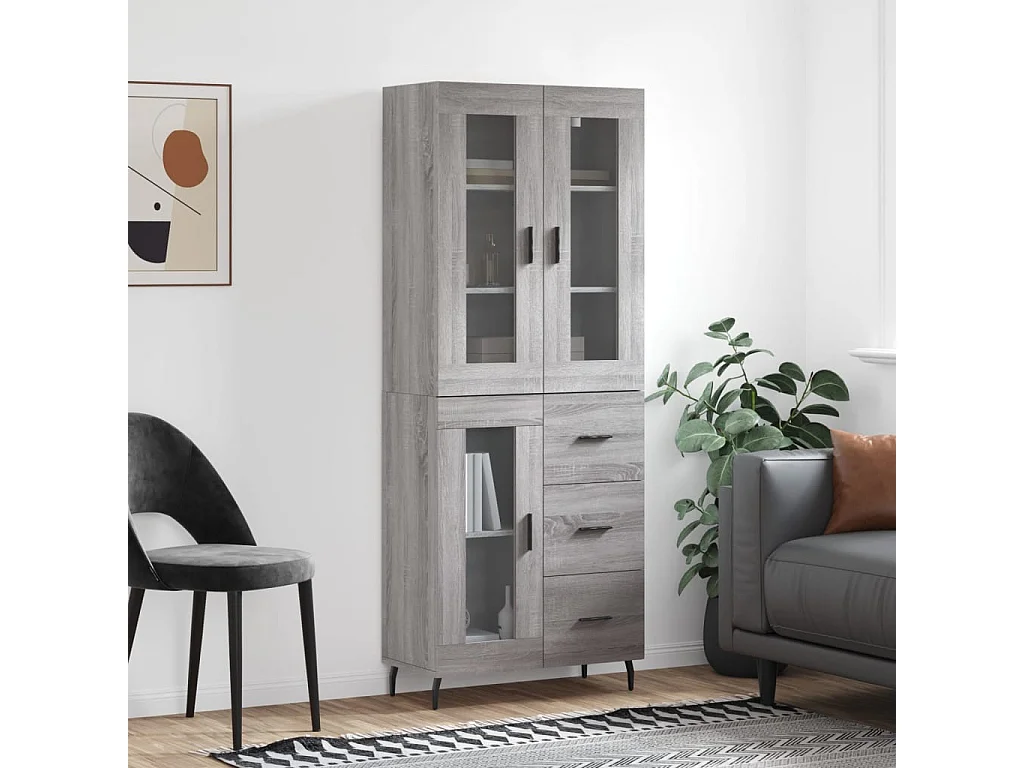 Highboard Grau Sonoma 69,5x34x180 cm Holzwerkstoff