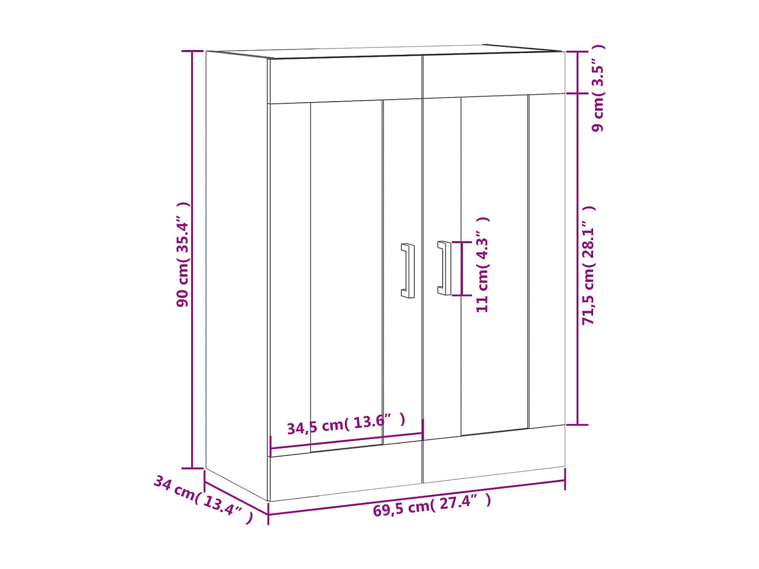 Wandkast 69,5x34x90 cm bewerkt hout grijs sonoma eikenkleurig