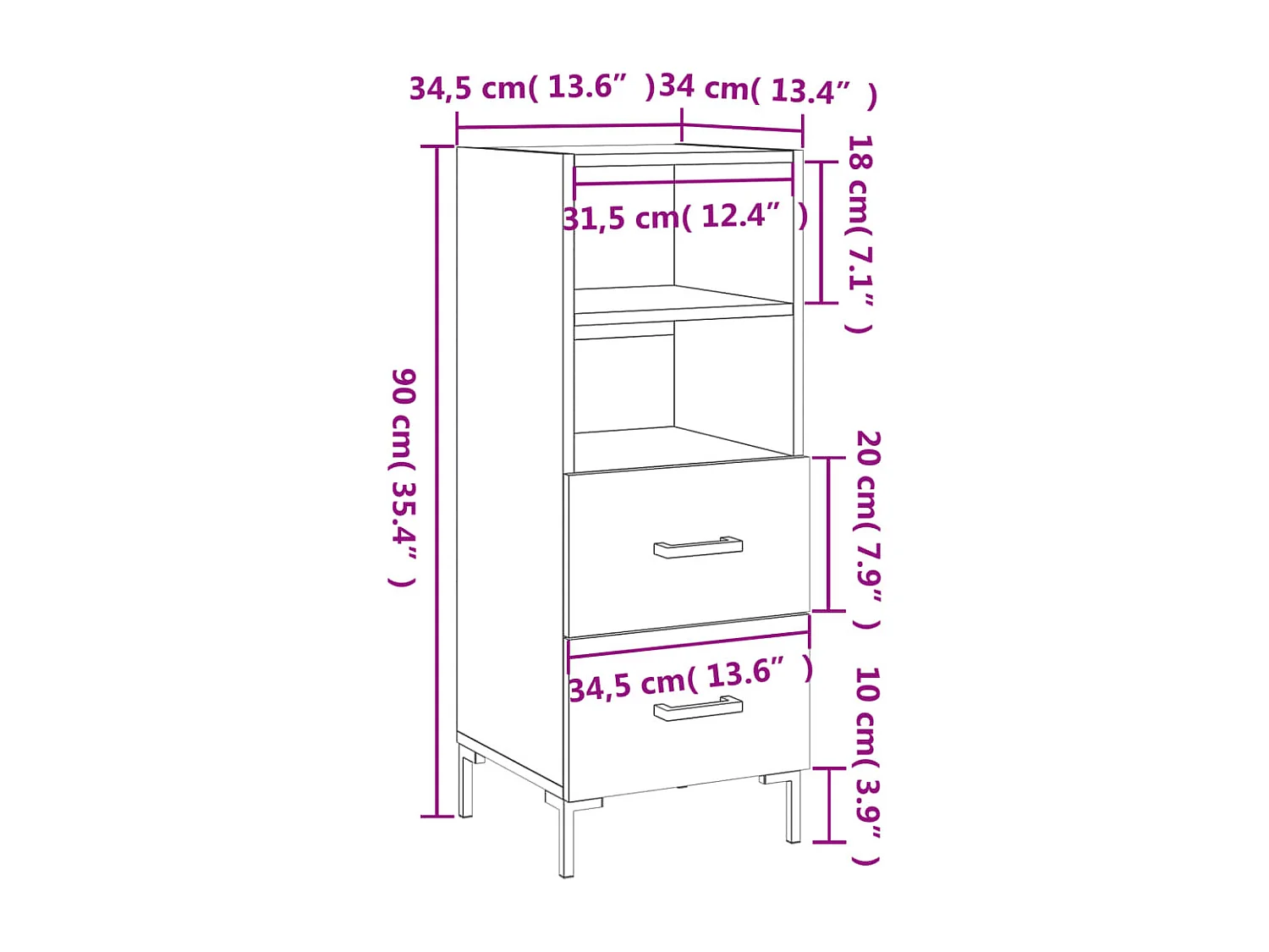 Buffet Chêne sonoma 34,5x34x90 cm Bois d'ingénierie