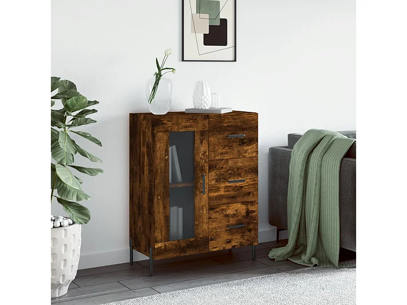 Buffet chêne fumé 69,5x34x90 cm bois d'ingénierie