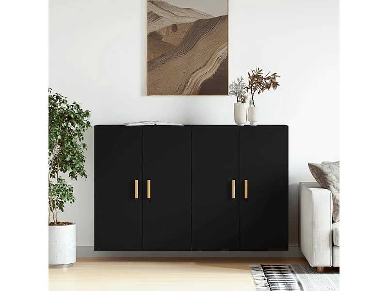 Wandschränke 2 Stk. Schwarz Holzwerkstoff