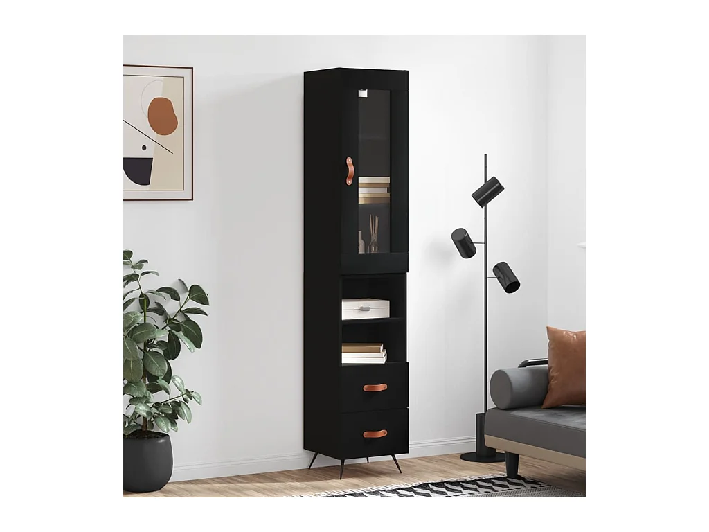 Buffet haut Noir 34,5x34x180 cm Bois d'ingénierie
