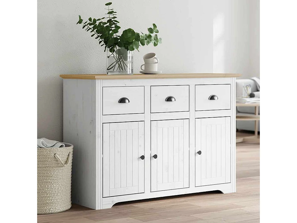 Buffet BODO blanc et marron 115,5x44x80 cm bois massif de pin